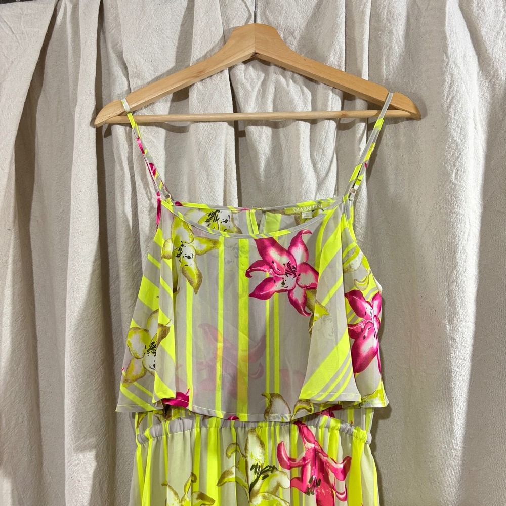 Gianni Bini Bohemian Summer Neon Floral Striped Maxi Dress NWT Size S - Picture 2 of 8